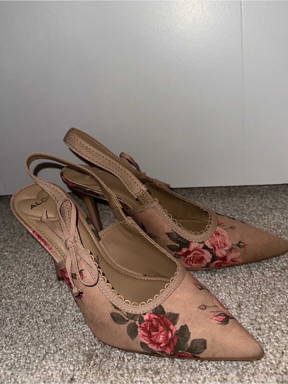 Aldo Rose-Print Slingback Pointed-Toe Heels